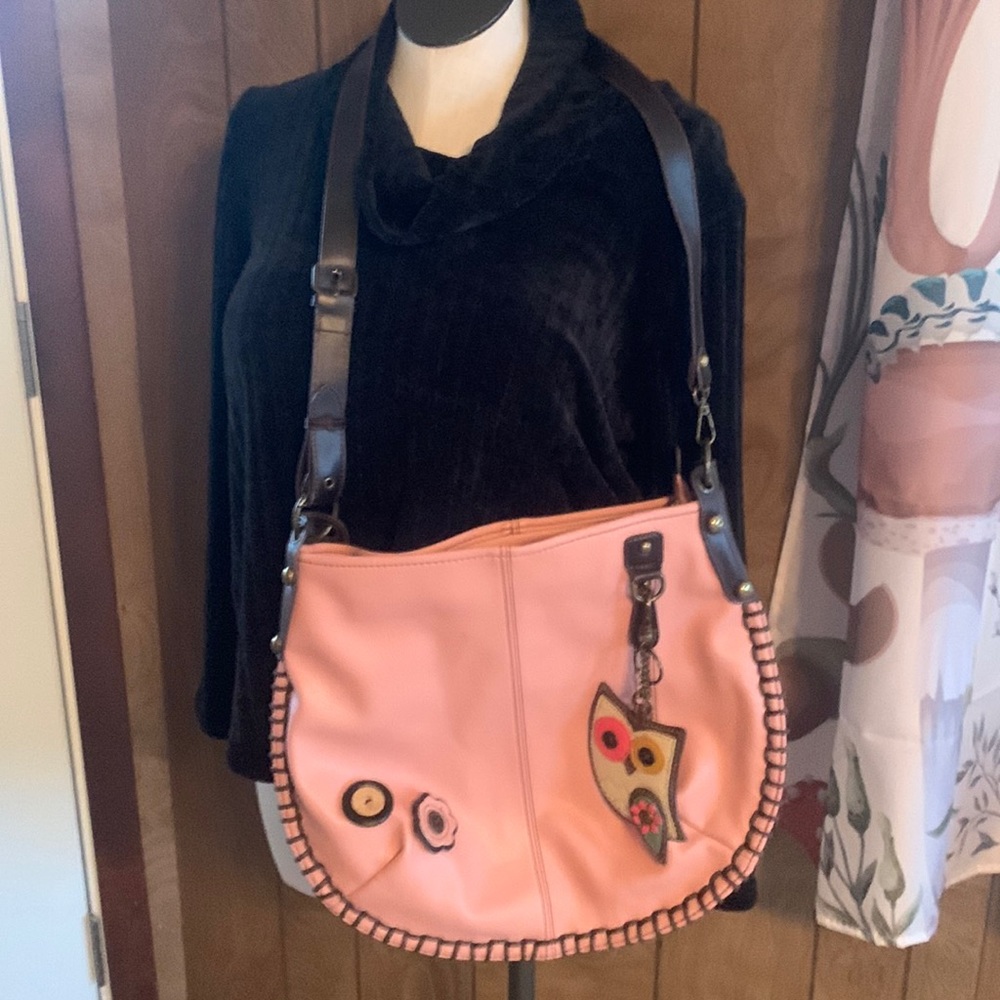Chala large pink hobo with owl purse charm.